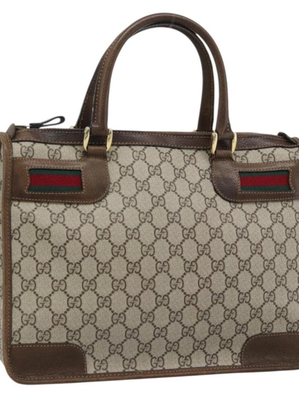 GUCCI GG Supreme Web Sherry Line Hand Bag PVC Beige Gold Auth 185508